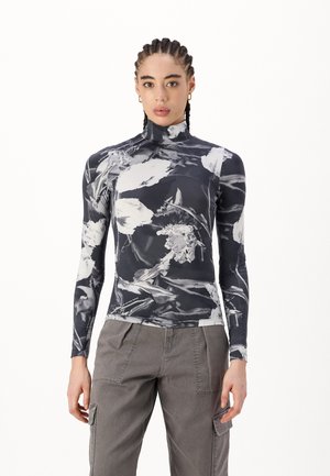 PRINTED MOCK SLIM FIT  - Μπλούζα με μακριά μανίκια - black liquid