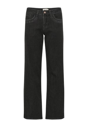 Blugi negri din denim cu un design cu picioare drepte, cu buzunare și detalii de cusătură. Realizați dintr-un material de bumbac durabil.