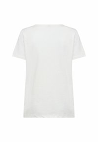 T-shirt bianco in cotone, maniche corte, scollatura rotonda, vestibilità rilassata, texture liscia, senza motivi o dettagli visibili. Vista dal retro.