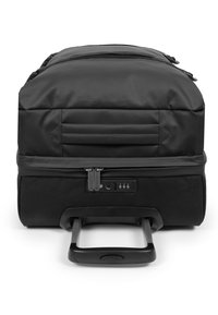 Schwarzer Rollkoffer mit stabilem Griff, sanften Reißverschlüssen, strukturiertem Seitenpaneel und integriertem Schloss zur Sicherheit.