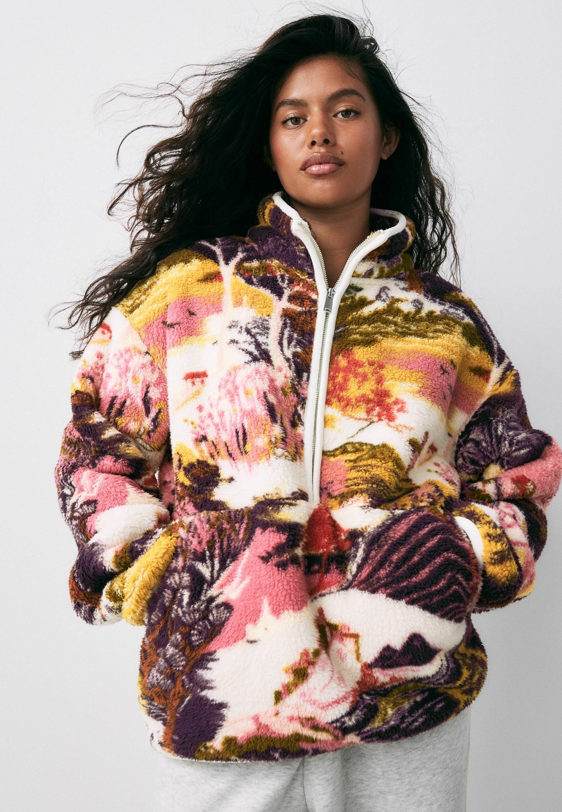 ファージャケット　SPRUNG bloom and branch Next BORG HALF ZIP - Fleece jumper - purple garden print
