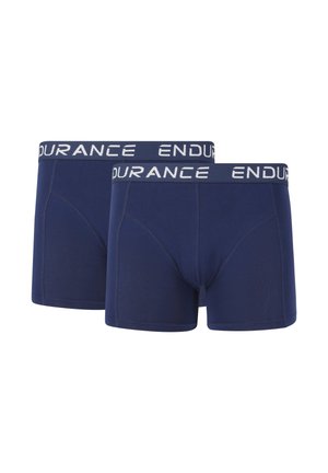 Marineblauwe boxershorts met een zachte, elastische tailleband met de tekst "ENDURANCE" in het wit, gemaakt van rekbare stof met een gladde textuur.