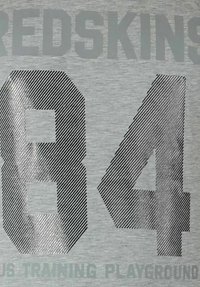 Grijze T-shirt met "REDSKINS" erboven en het nummer "84" in grote, gestreepte zwarte letters. Textuurstof met een gladde afwerking.