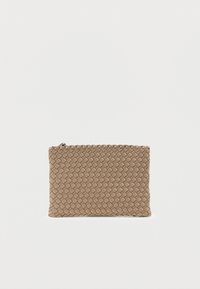 Κράχτης σε ταμπά απόχρωση με υφή στην επιφάνεια, ορθογώνιο σχήμα και κλείσιμο με φερμουάρ. Συμπαγής σχεδιασμός κατάλληλος για μεταφορά μικρών αντικειμένων.