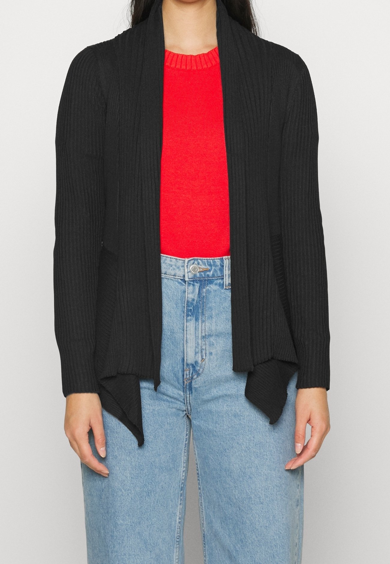 Strickjacke Cardigan Esprit Long Cardigan Rot Gerippter Cardigan