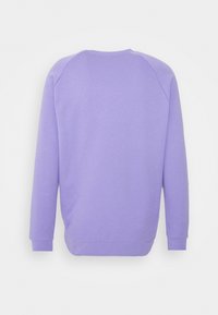 Lavender unisex sweatshirt with long sleeves, rounded neckline, and ribbed cuffs. Smooth texture and relaxed fit, designed with a back view.