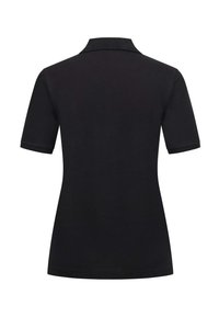 Polo noir à manches courtes avec col côtelé, montré de dos sur fond blanc.