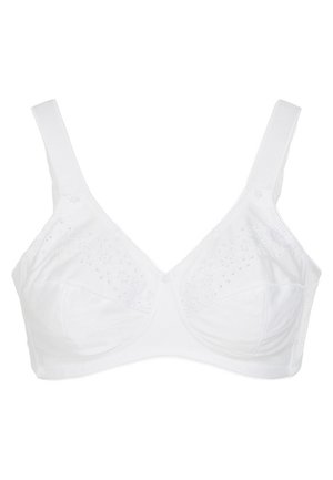 Witte beha met geborduurde details, brede bandjes en een beugeldesign. Gemaakt van zachte stof met een gladde textuur.