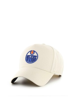 Beiger Baseballcap mit dem Edmonton Oilers-Logo, das vorne in Blau und Orange gestickt ist.