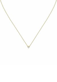 Die goldene Kettenhalskette verfügt über ein zartes Design mit einem dreieckigen, klaren Edelsteinanhänger in der Mitte, der eine minimalistische Ästhetik schafft.