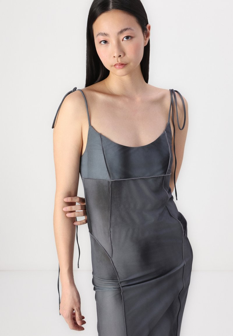 weekday satin dress Weekday Effy midi slip dress with lace details and side split in black