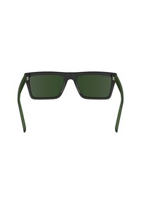 Ochelari de soare rectanguli negri cu lentile de un verde închis și brațe verzi. Rama are o finisare mată și detalii subtile cu logo pe lateral.