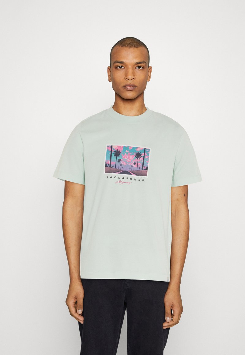 Jack & Jones JORTULUM LANDSCAPE CREW NECK - T-shirt imprimé - pale blue