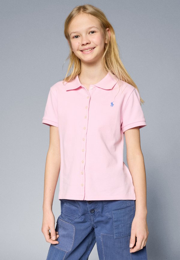 BUTTON FRONT STRETCH MESH POLO SHIRT - Button-down blouse