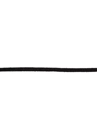 Black suede lace, flat and narrow, with a textured surface, suitable for footwear or crafting applications. Length not specified.