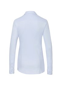 Light blue long-sleeve shirt with a classic collar, smooth texture, and buttoned cuffs. Features tailored fit and clean back design.