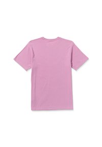 Short-sleeve t-shirt in light pink cotton, featuring a round neckline and a simple back design with no patterns or embellishments.