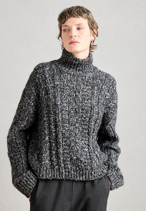 LONGSLEEVE STAND UP COLLAR CABLE - Svetrík - night grey melange