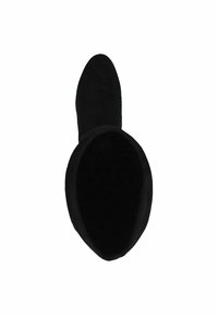 Black suede ankle boot with a rounded toe and an open top, featuring a soft interior lining. Smooth texture and minimal design.