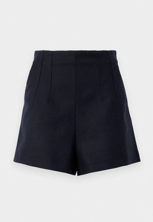 Navy shorts med en skreddersydd design, med to front folder, en glatt tekstur og en rett kutt i lårlengde.