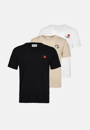 3 PACK - Μπλουζάκι με στάμπα - white/sand/black