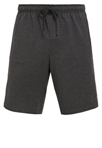 Pantalones cortos de mezcla de algodón gris con cintura elástica, cordón ajustable y corte relajado para mayor comodidad. Adecuados para uso casual.