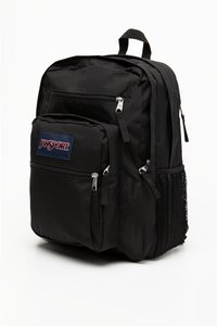 Mochila Jansport negra hecha de un tejido duradero. Cuenta con múltiples compartimentos con cremallera y un bolsillo de malla lateral. Correas acolchadas para mayor comodidad.