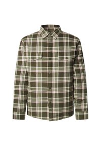 Camisa de cuadros en verde, blanco y rojo. Hecha de algodón, cuenta con frente abotonado, dos bolsillos en el pecho y un cuello con puntas. Mangas largas.