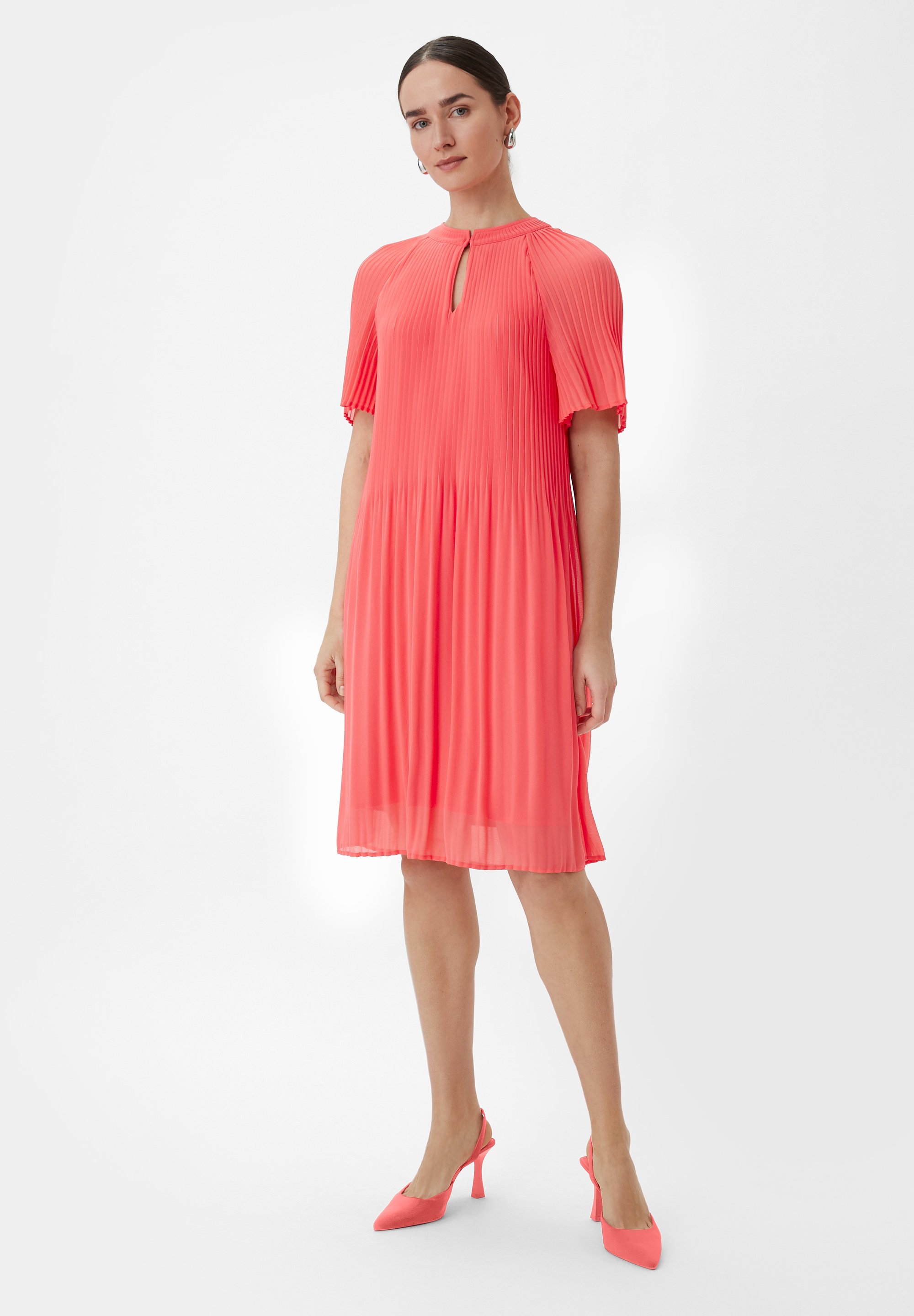 Comma Vestito Donna - Abito Midi Stampato Allover, Girocollo Con Rilegatura Frontale, Maniche A Cappuccio - 2