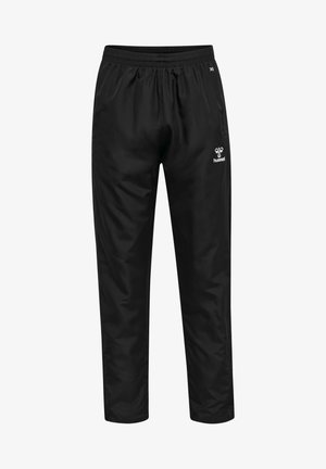 Pantalon de jogging noir en tissu lisse. Équipé d'une taille élastique et d'un petit logo blanc à l'avant. Design à jambe droite.