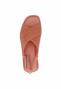 Roze gekleurde slingback schoen met een kruisbandontwerp, gemaakt van suede-achtige materialen. Het heeft een vierkante neus en een gevoerde binnenzool.