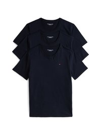 Tre magliette in cotone blu navy disposte in una pila, con scollatura a girocollo e maniche corte. Piccolo logo sul petto.