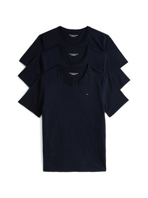 Tre magliette in cotone blu navy disposte in una pila, con scollatura a girocollo e maniche corte. Piccolo logo sul petto.