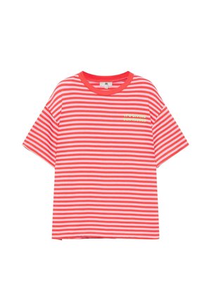 PULL&BEAR, STRIPED WITH CONTRAST TEXT - T-SHIRT - T-shirt imprimé - mottled red