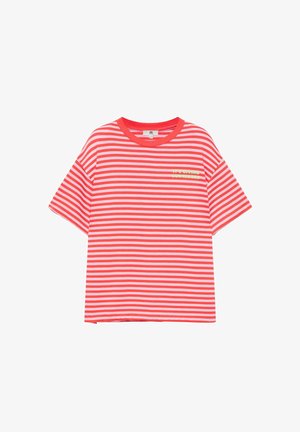 PULL&BEAR, STRIPED WITH CONTRAST TEXT - T-SHIRT - Print T-shirt - mottled red