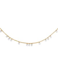 Collier en chaîne dorée avec de petites perles de cristal transparent suspendues uniformément le long de sa longueur, créant un effet délicat et scintillant.