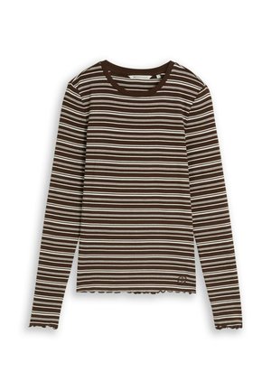 TOM TAILOR, LONGSLEEVE T-SHIRT WITH FRILL EDGE - Longsleeve - brown white irregular stripe