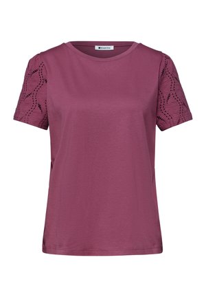 Chemise prune à manches courtes avec manches en dentelle et col rond, étiquette Street One.