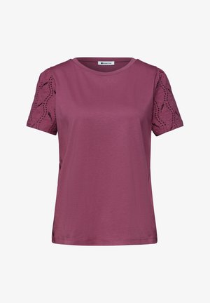 Chemise prune à manches courtes avec manches en dentelle et col rond, étiquette Street One.