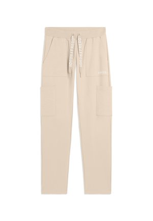 Pantalones cargo beige con cinturilla elástica, cordón con la marca "FREDDY", dos bolsillos delanteros y dos laterales de parche, corte recto.