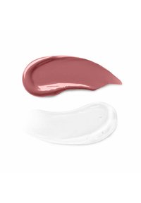 Due campioni di crema cosmetica: uno rosa profondo e lucido e l'altro bianco e liscio. Entrambi hanno forme curve con bordi morbidi, su uno sfondo semplice.