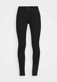 Čern�é skinny džíny vyrobené z denimu, s vysokým pasem, dvěma předními kapsami a dvěma zadními kapsami; s uzávěrem na lesklý kovový knoflík.