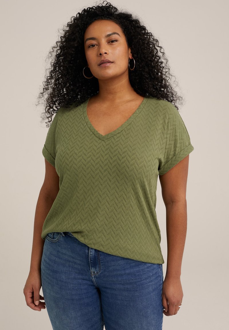 WE Fashion - OPENGEWERKT DESSIN - CURVE - Tricou cu imprimeu - green, Extindeți