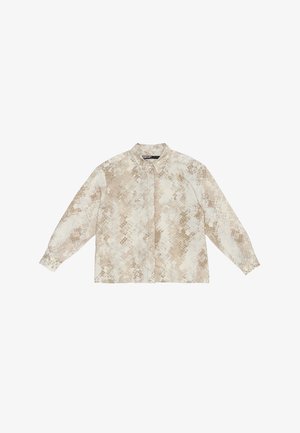 Hemd mit Knöpfen in hellem Beige mit einem strukturierten, mosaikartigen Muster. Verfügt über lange Ärmel und einen klassischen Kragen für eine entspannte Passform.