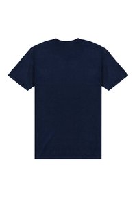 T-shirt in cotone blu navy con maniche corte, colletto rotondo e retro semplice. Il tessuto appare liscio senza motivi o accenti visibili.