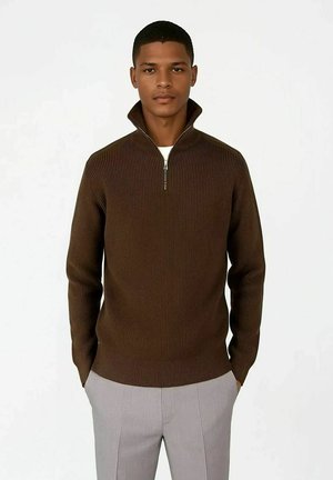 REUBEN KNITTED HALF  - Sweater met rits - brown