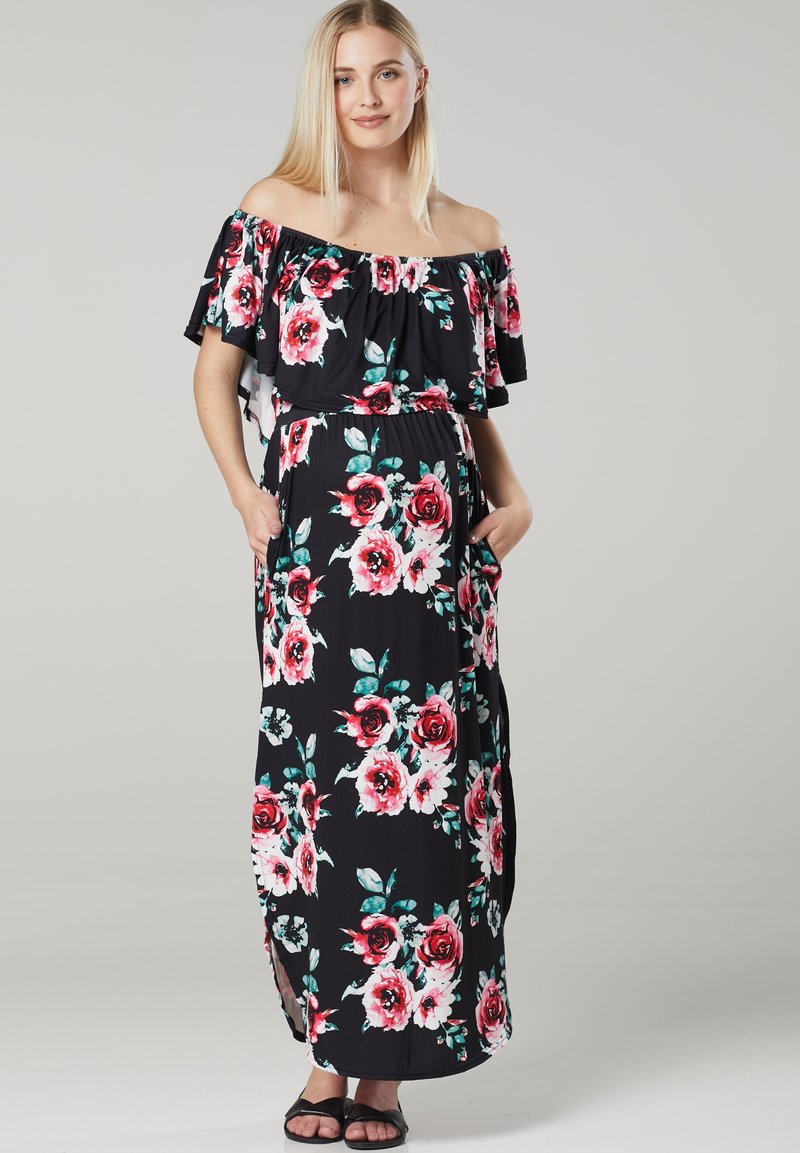 Damen Freizeitkleider | Chelsea Clark Maxikleid czarny różowe kwiaty/dunkelblau - QV75433 Damen Freizeitkleider | Chelsea Clark Maxikleid czarny różowe kwiaty/dunkelblau - QV75433