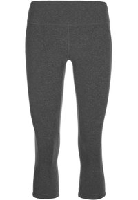 Tmavě šedé krátké legíny s vysokým pasem a plochými švy, navržené tak, aby dobře seděly a poskytovaly komfort při fyzických aktivitách.