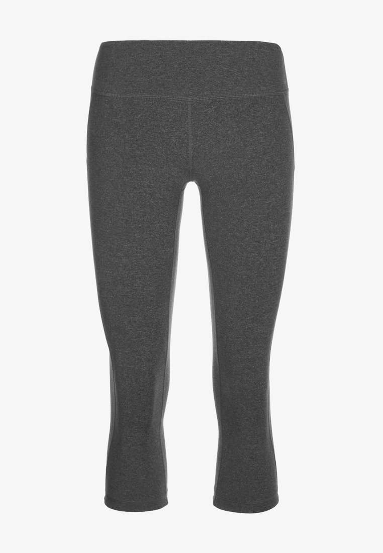 Tmavě šedé krátké legíny s vysokým pasem a plochými švy, navržené tak, aby dobře seděly a poskytovaly komfort při fyzických aktivitách.