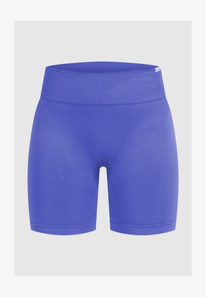 Lilla træningsshorts med en bred, ribbet talje. Fremstillet af glat, strækbart materiale; midt-til-lår længde med rene kanter.
